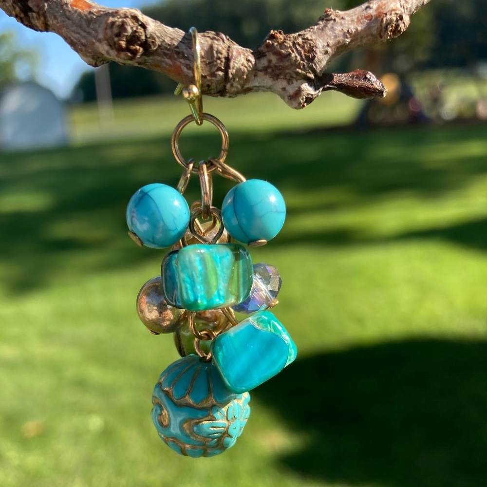 Vintage beaded turquoise abalone cluster earrings